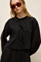 Linen Bluz with Lace Detail Black