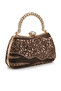 Brown Sequined Chain Evening Dress Bag with Gold Handle, Stylish Evening & Wedding Clutch Bag 15X23 cm