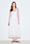 Textured Embroidered Fold Long Skirt Ecru