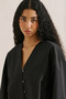 Poplin Wide Sleeves V-Neck Shirt Black - 6