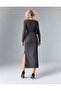 Crep Women's Skirted Two-Piece Set Soft Interlock Fabric Belted Long Sleeve Blouse and Slit Long Skirt - 5