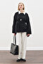 Square Neck Tie-Up Knitwear Scarf Black - 2