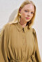 Draped Waist Adjustable Balloon Sleeve Dress - 6