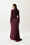 Tie Detail Evening Dress Bordo - 7