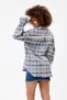 Women's Khaki Gray Plaid Oversized Shirt with Lace Detail, Long Sleeves, Relaxed Fit - 5