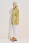 Linen Mixed Balloon Sleeve Long Tunic Green - 6