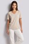 Woman's 100% cotton v-neck t-shirt beige - 2