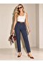 Navy Blue Belted Pleated Carrot Pants - 8