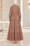 Lace Natural Fabric Long Button-Front Denim Dress Taupe - 6