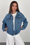 Women's Light Blue Washed Oversize Elastic Waist Buttoned Denim Jacket (Order 2 Sizes Smaller) Lara-5011