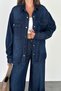 Women's Dark Blue Oversize Pocketed Buttoned 100% Tencel Denim Shirt (Order 2 Sizes Smaller) Sofi̇a-6004 - 4