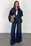 Women's Dark Blue Oversize Pocketed Buttoned 100% Tencel Denim Shirt (Order 2 Sizes Smaller) Sofi̇a-6004 - 9