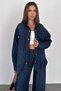 Women's Dark Blue Oversize Pocketed Buttoned 100% Tencel Denim Shirt (Order 2 Sizes Smaller) Sofi̇a-6004 - 7