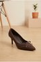 Women's Suede Short Thin Heeled Stiletto Pointed Toe Bowknot Laser Cut Patterned Comfortable Stylish Evening Dress Shoes - 3