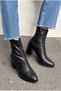 Women's Black Winter Stretch Side Zipper Ankle Length Thick Heeled Boots 140