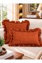 İnci Vintage Brick Color Ruffled Throw Pillow Cover
