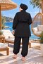 Black Plus Size Hijab Swimsuit with Elastic Waist, Water-Repellent Fabric Beachwear Burkini - 6