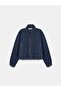 65392 100% Cotton Stand Collar Denim Jacket-Navy Blue - 6