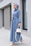 Half-Zipper Waist Tie Pocketed Denim Dress - Ice Blue - 6
