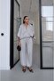 Stone Color Soho Bomber Jacket Pants Satin Set - 3