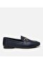 Women's Leather Navy Blue Leather Buckle Loafer