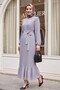 Robe-Style Dress with Pleated Sleeves and Body -Grey - 5