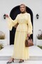 Lace Detailed Spanish Sleeve Lined Belted Tulle Voile Skirt Set - Yellow