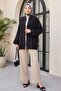 Piping Buttoned V-Neck Organza Voile Oversized Kimono - Black - 4