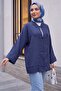 Piping Buttoned V-Neck Organza Voile Oversized Kimono -Dark Blue