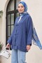 Piping Buttoned V-Neck Organza Voile Oversized Kimono -Dark Blue - 3