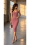 Heart Collar Thick Strap Crepe Fabric Pencil Dress 581812 Powder