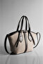 Women's Beige Suede Bitter Brown Faux Leather Zippered Lined Hand and Shoulder Bag