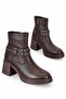 Katy Women's Studded Genuine Leather Heeled Boots Brown