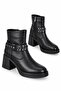 Katy Women's Studded Genuine Leather Heeled Boots Black