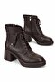 Mirora women's genuine leather lace-up heeled boots brown