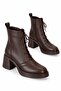 Viva Women's Lace-Up Genuine Leather Heeled Boots Brown