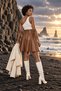 Women's Tan Flared Faux Leather Skirt - 7