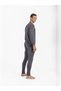 Unisex Striped Winter Long Sleeve Cotton Thermal Underwear Set Anthracite - 6