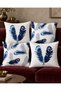 Nature Themed Blue Gray Feather Patterned Digital Printed 4-Piece Gift Sofa Throw Pillow Pillowcase Set - 5