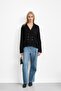 Black Double Breasted Collared Buttoned Knit Cardigan - 2