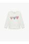 Heart Print Long Sleeve Crew Neck Cotton T-Shirt - 4