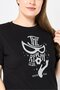 Women Crew Neck Short Sleeves Brand Logo T-Shirt, Black - 3