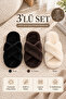Women's Black - Cream - Bitter Brown Cross-Strapped Furry 3-Piece House Slipper Set Byndcap01