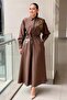 Shirt Collar Waist Belted Colorful Embroidered Dress - 2