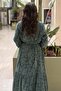 Self-Patterned Slim Belted Dress - 4