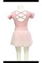Short Sleeve Cross Back Swimsuit & Stretch Tulle Skirt - 3