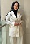 Floral Bead Embroidered Striped Jacket and Trousers Set - 3