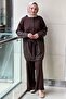 Knitwear Leather Combination Belted Tunic Trousers Set - 3