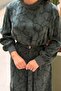 Self-Patterned Slim Belted Dress - 5
