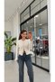Pocketed Shimmer Buttoned Knitwear Cream - 2